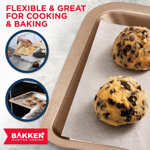 BAKKEN Nonstick Baking Pans - Commercial Grade Carbon Steel Cookie Sheet, 13.18" x 8.66", Oven Safe Up to 450°F, PFOA Free
