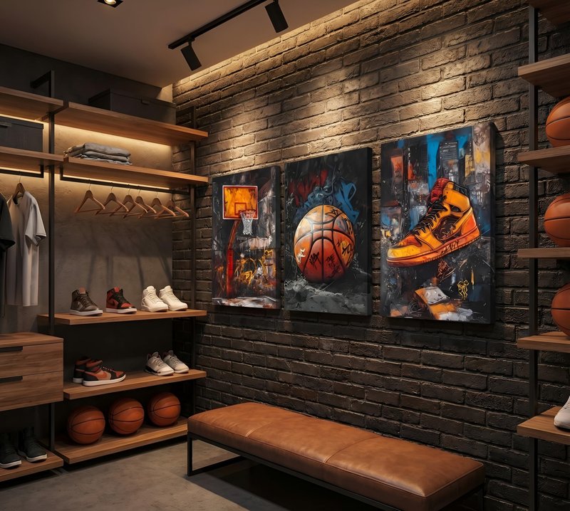 3pcs Graffiti Basketball Canvas Wall Art Basketball Court Sneakers Pictures Wall Decor Retro Abstract Graffiti Teen Posters Prints for Teen Boys Living Room Bedroom Decoration Ready To Hang