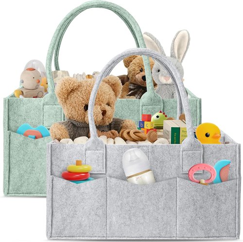 HIPHOP PANDA Diaper Caddy Organizer - Versatile Nursery & Car Storage Bin for Baby Essentials - Grey/Green Set