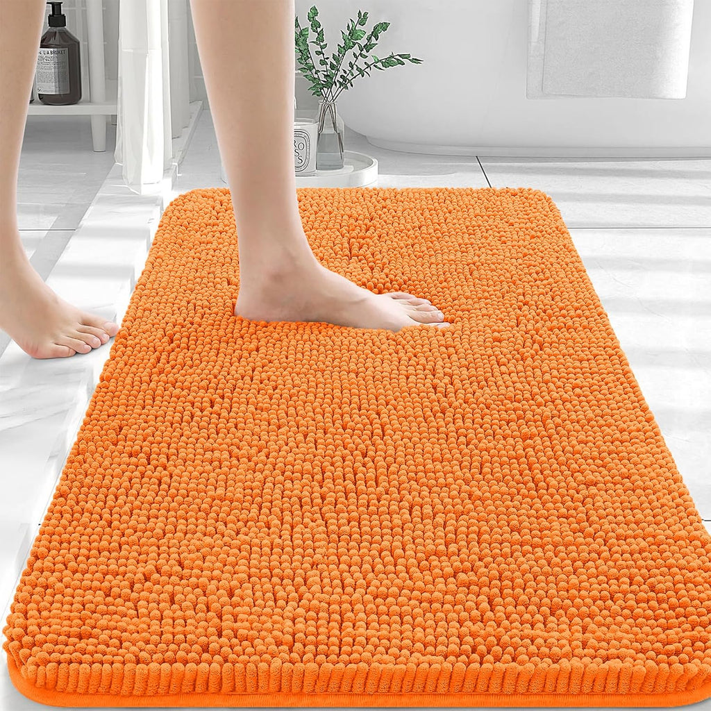 OLANLY Large Bath Rugs - Extra Soft Chenille, Quick-Dry & Machine Washable | 50x30, Orange