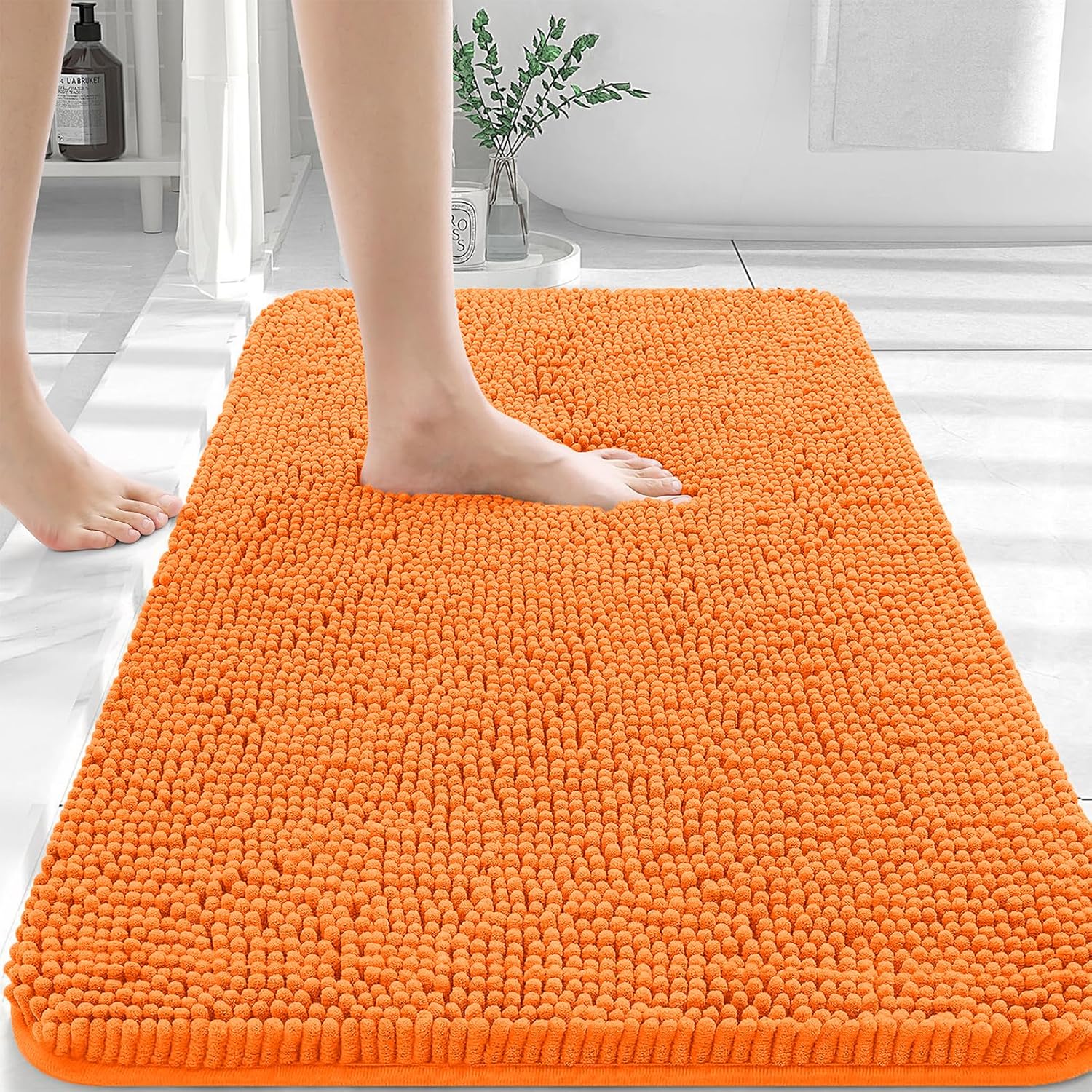 OLANLY Large Bath Rugs - Extra Soft Chenille, Quick-Dry & Machine Washable | 50x30, Orange