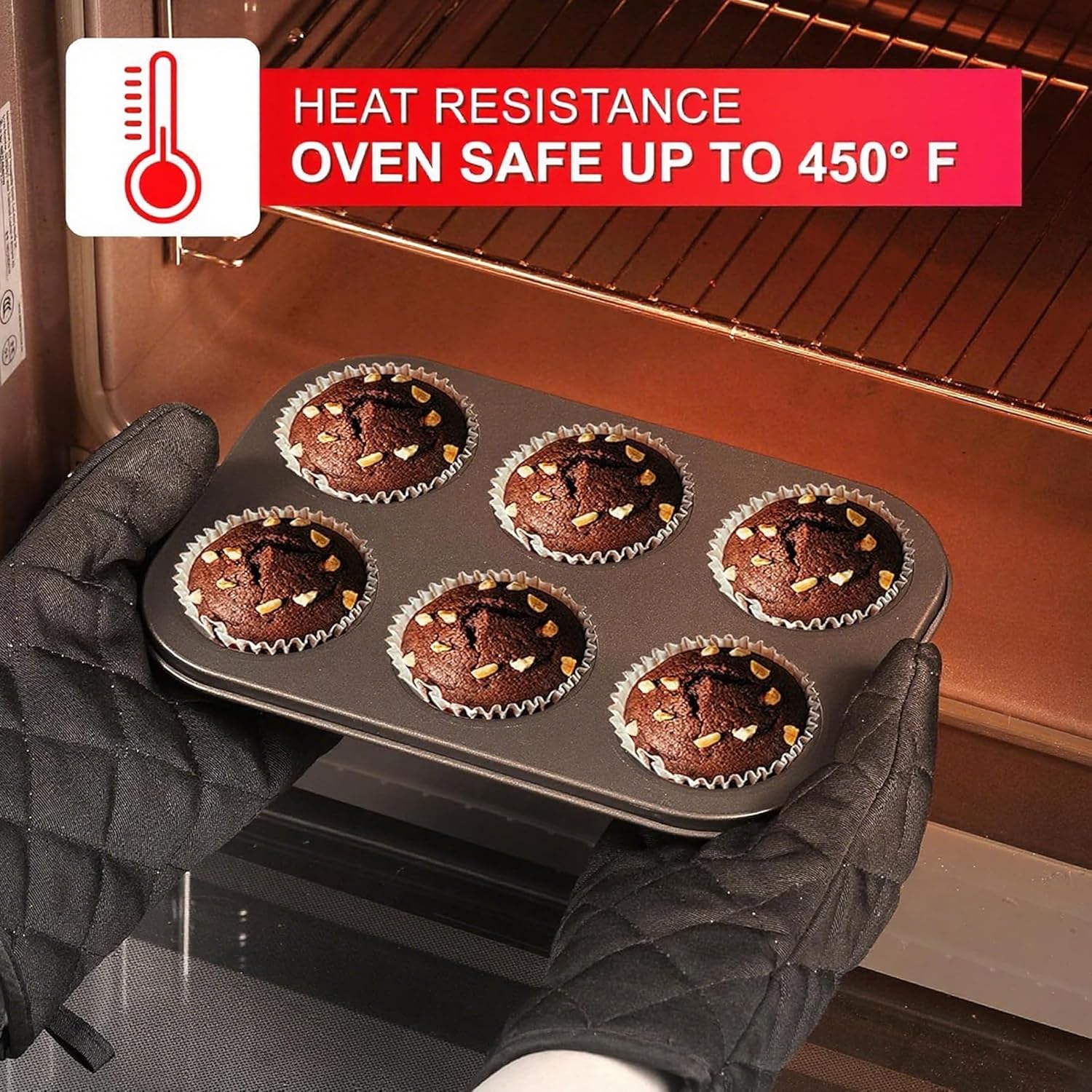 Skiennix 12PCS Nonstick Baking Pans Set - Stackable Carbon Steel Bakeware with Wider Grip & Oven Mitts