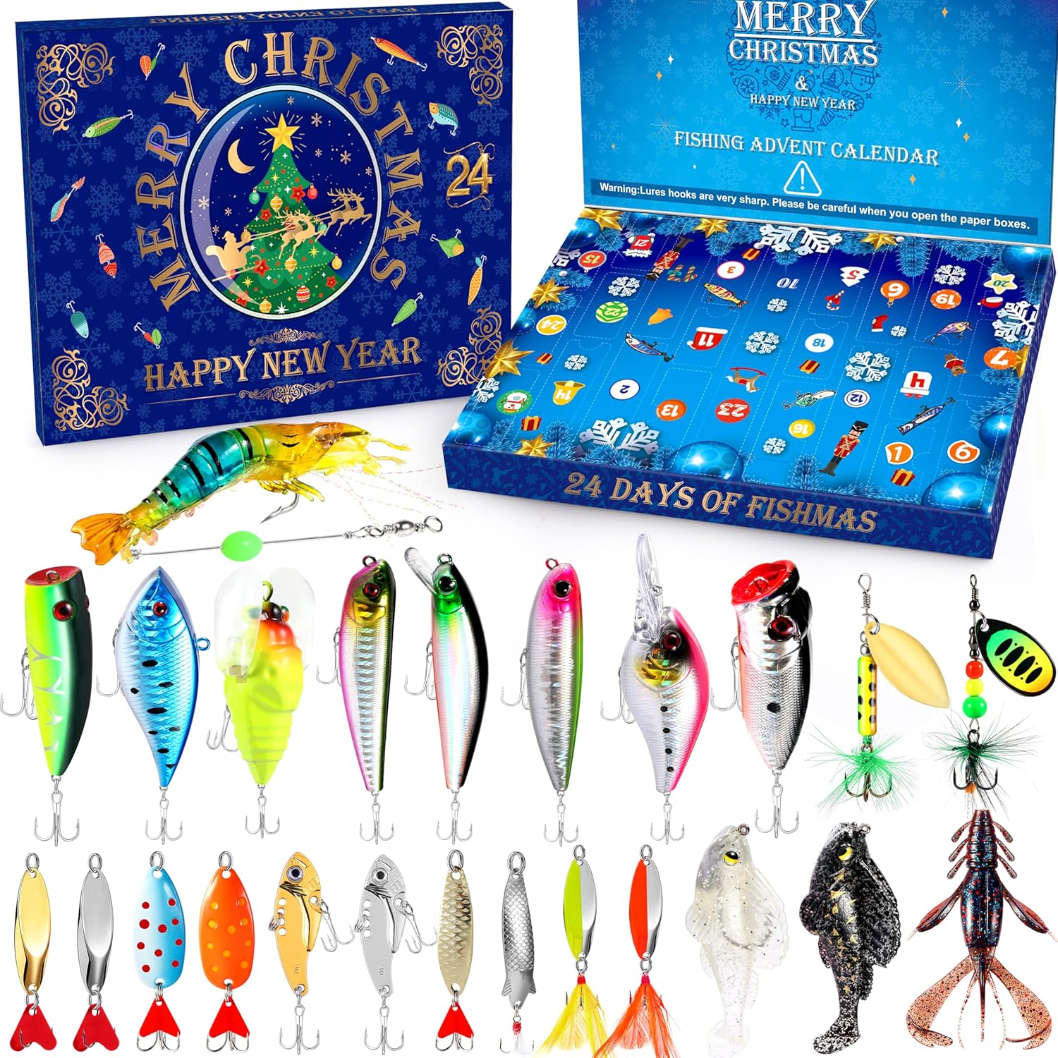 PLUSINNO Fishing Advent Calendar 2025 - 24 Days of Lures for Men & Teen Boys | Perfect Christmas Gift