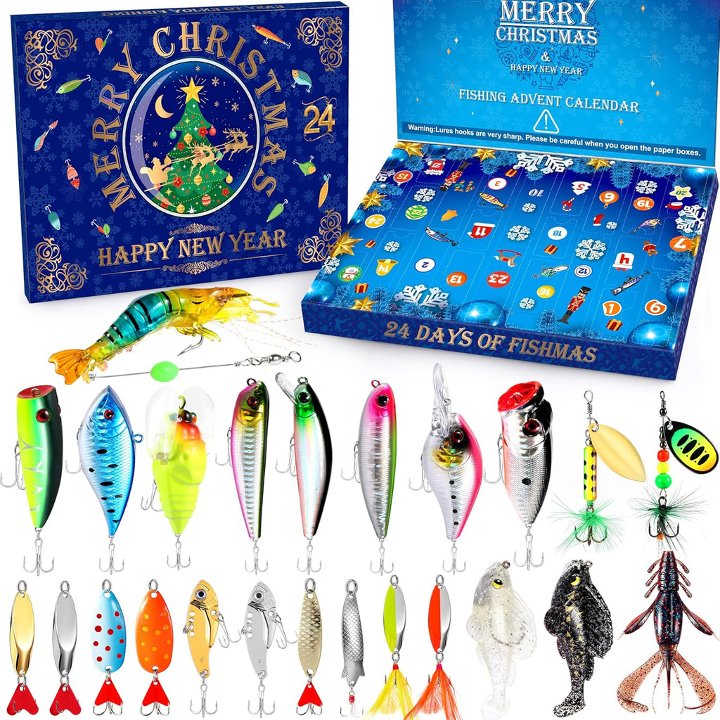 PLUSINNO Fishing Advent Calendar 2025 - 24 Days of Lures for Men & Teen Boys | Perfect Christmas Gift