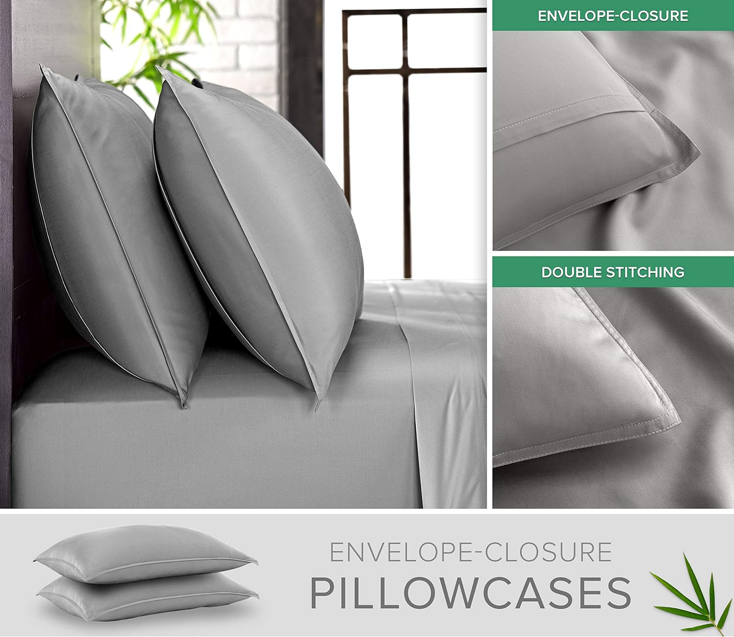 Pure Bamboo King Sheets - Luxuriously Soft & Cooling 100% Organic Viscose Bed Sheet Set | Stone Grey, Double Stitching