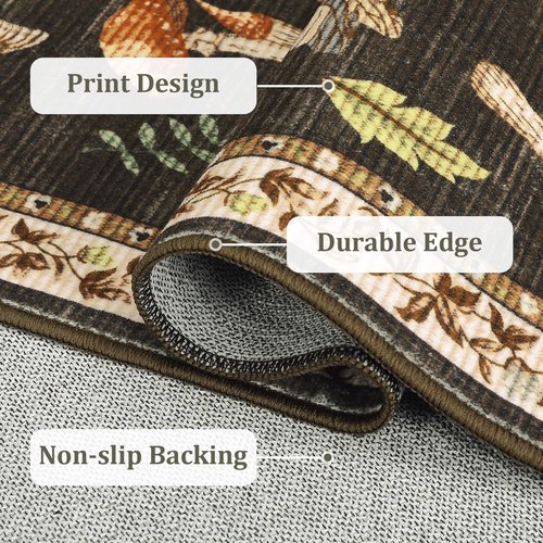 4x6 Rug Non-Slip Washable Carpet - Mushroom Soft Low-Pile Stain Resistant Foldable Rugs for Nursery Kitchen Bedroom Living Room Entryway Indoor Mat with Rubber Back Brown