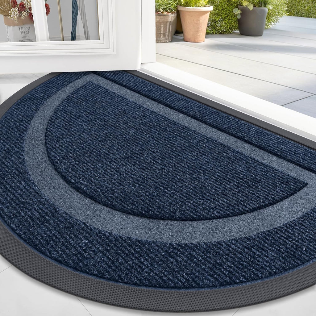OLANLY Half Circle Door Mat - Waterproof All-Season Indoor/Outdoor Welcome Mat | 59x23, Blue