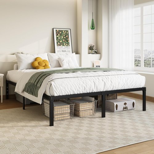 Allewie Queen Bed Frame - 14-Inch Metal Platform Bed with Storage | No Box Spring Needed, Easy Assembly, Black