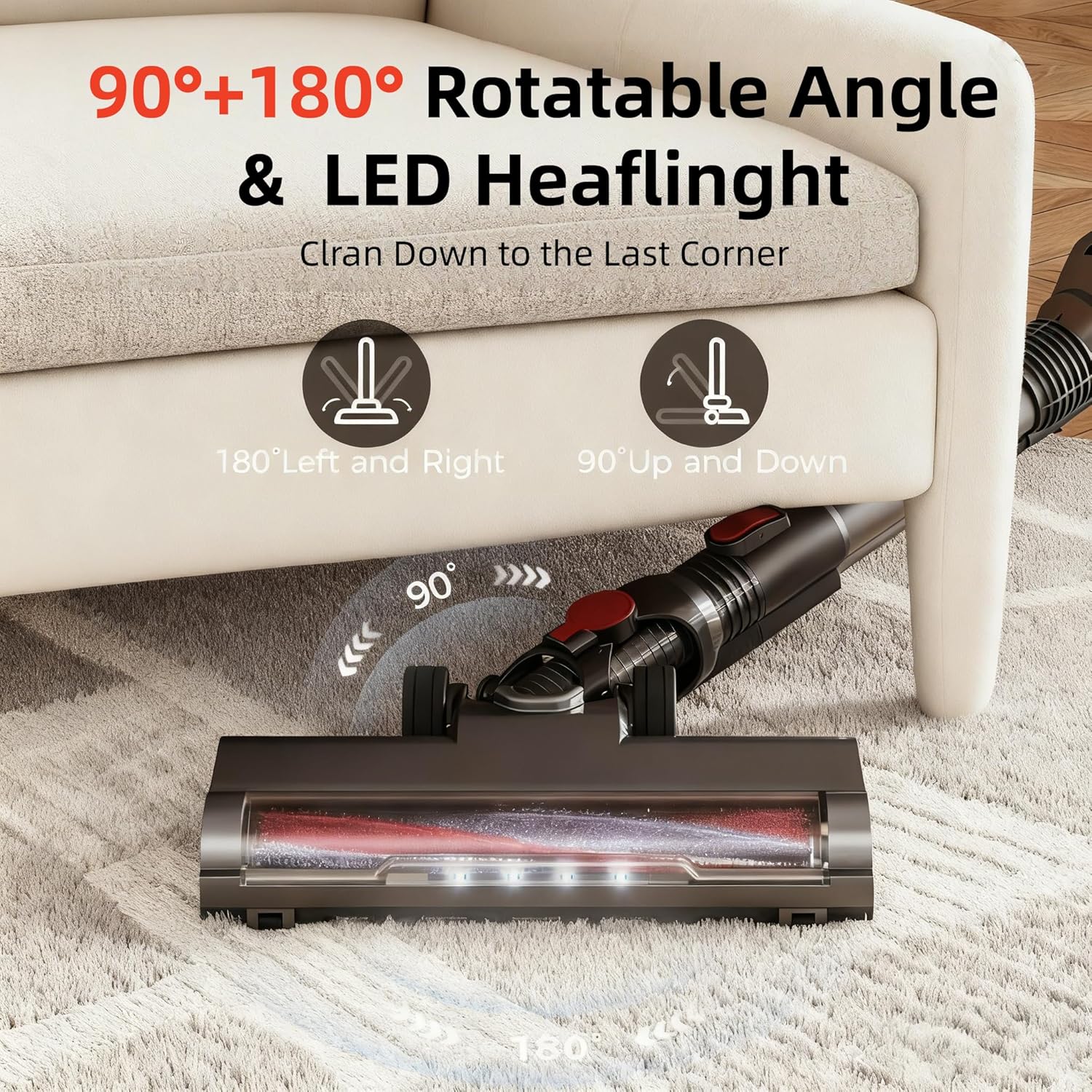 RONEAIR Cordless Vacuum Cleaner - Powerful 40Kpa Suction | Self-Standing, 45 Mins Runtime for Pet Hair & Hard Floors