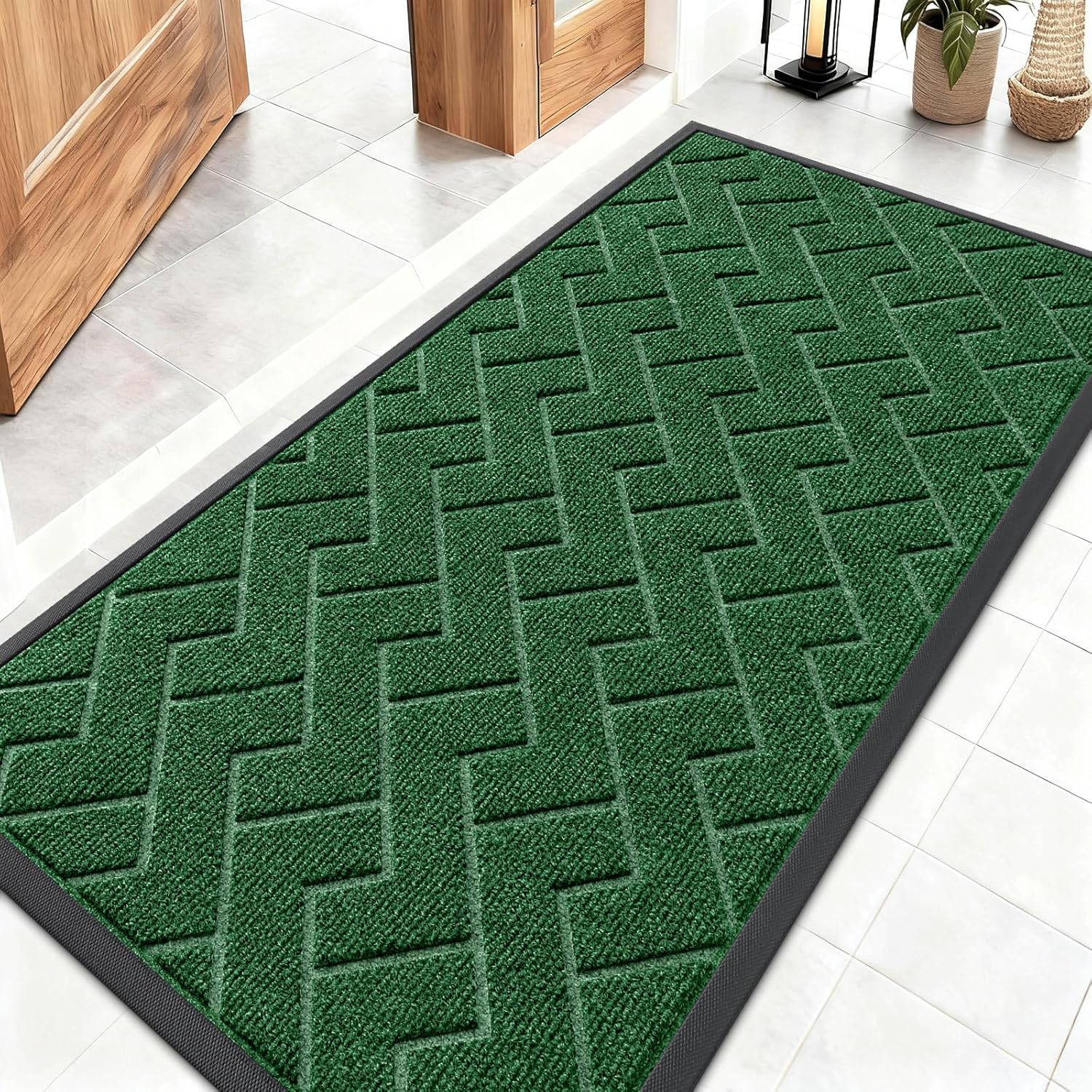 OLANLY Waterproof Herringbone Doormat - All-Season Indoor/Outdoor Entry Mat | Easy Clean, Low Profile (Green, 47x23)