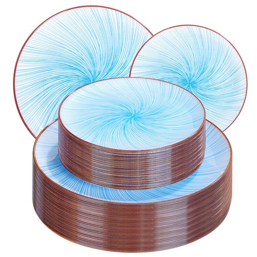 LIYH 60 Pcs Blue Plastic Combo Plates Set - Heavy Duty Scalloped Disposable Dinner and Dessert Plates for Party - 10.25" Dinner & 7.5" Dessert Plate for 30 Guests
