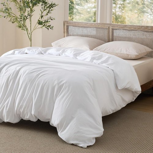 Bedsure Duvet Cover - Extra Soft Prewashed Cotton-Like Polyester, Full Size 80x90 Inches, White