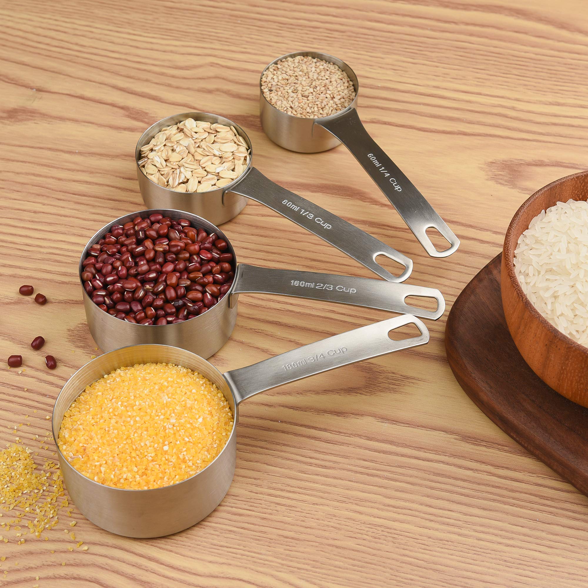 Smithcraft Measuring Cups Set, 18/8 Stainless Steel Measuring Cups Set with Magnetic Conversion Chart, Dry&Liquid Metal Measuring Cups for Baking&Kitchen, Metric&US 8 Measuring Cups with 2/3cup&3/4cup