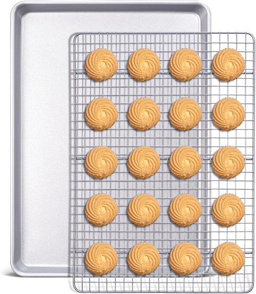 HONGBAKE Nonstick Baking Sheet with Rack - 13'' x 18'' Commercial Half Cookie Pan & Cooling Rack
