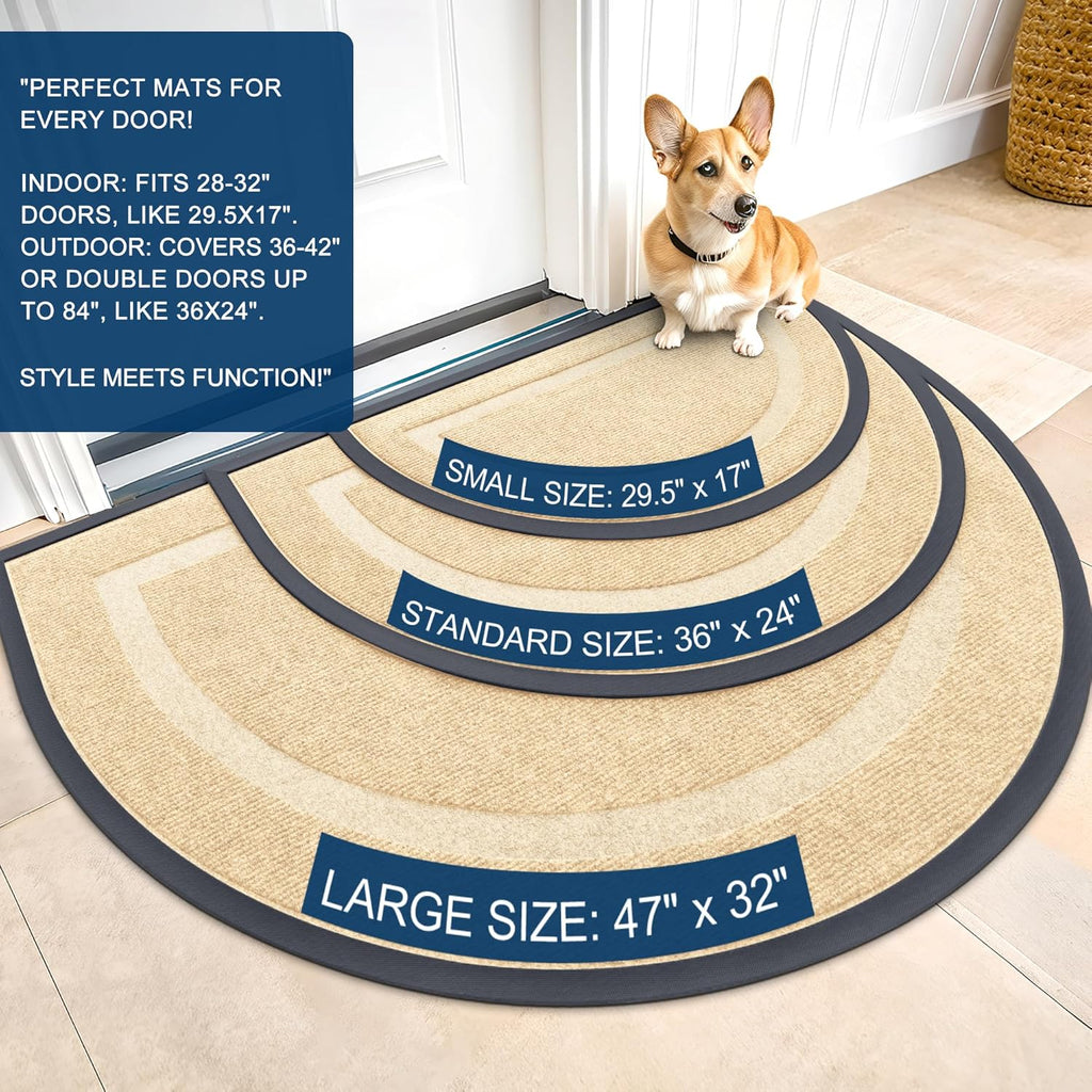 OLANLY Half Circle Door Mat - Waterproof All-Season Welcome Mat | Sturdy Natural Rubber, 47x23, Beige