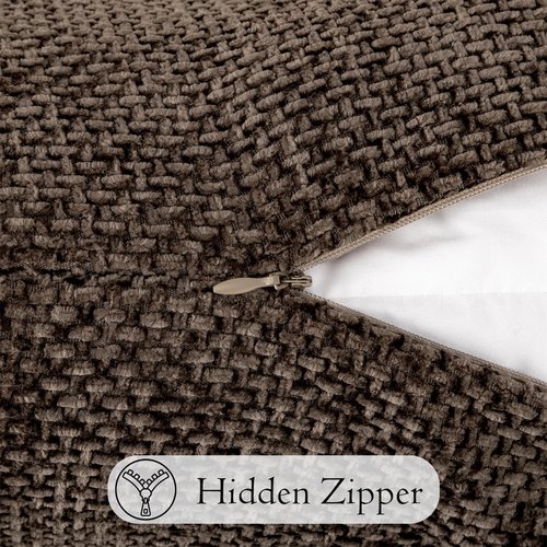 JoraLion Chenille Lumbar Pillow Cover 14x36, Brown Boho Knitting Textured Soft Cushion Cover Modern Farmhouse Pillowcase Home Decor for Sofa Bed Room Livingroom, Cover Only