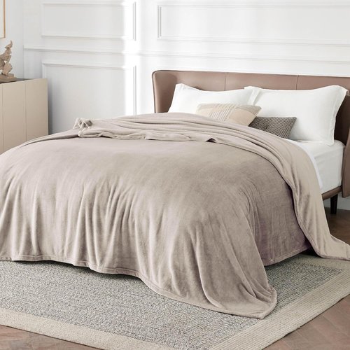 Bedsure GentleSoft Fleece Blanket - King Size Plush Cozy Microfiber in Oxford Tan, 108x90 Inches