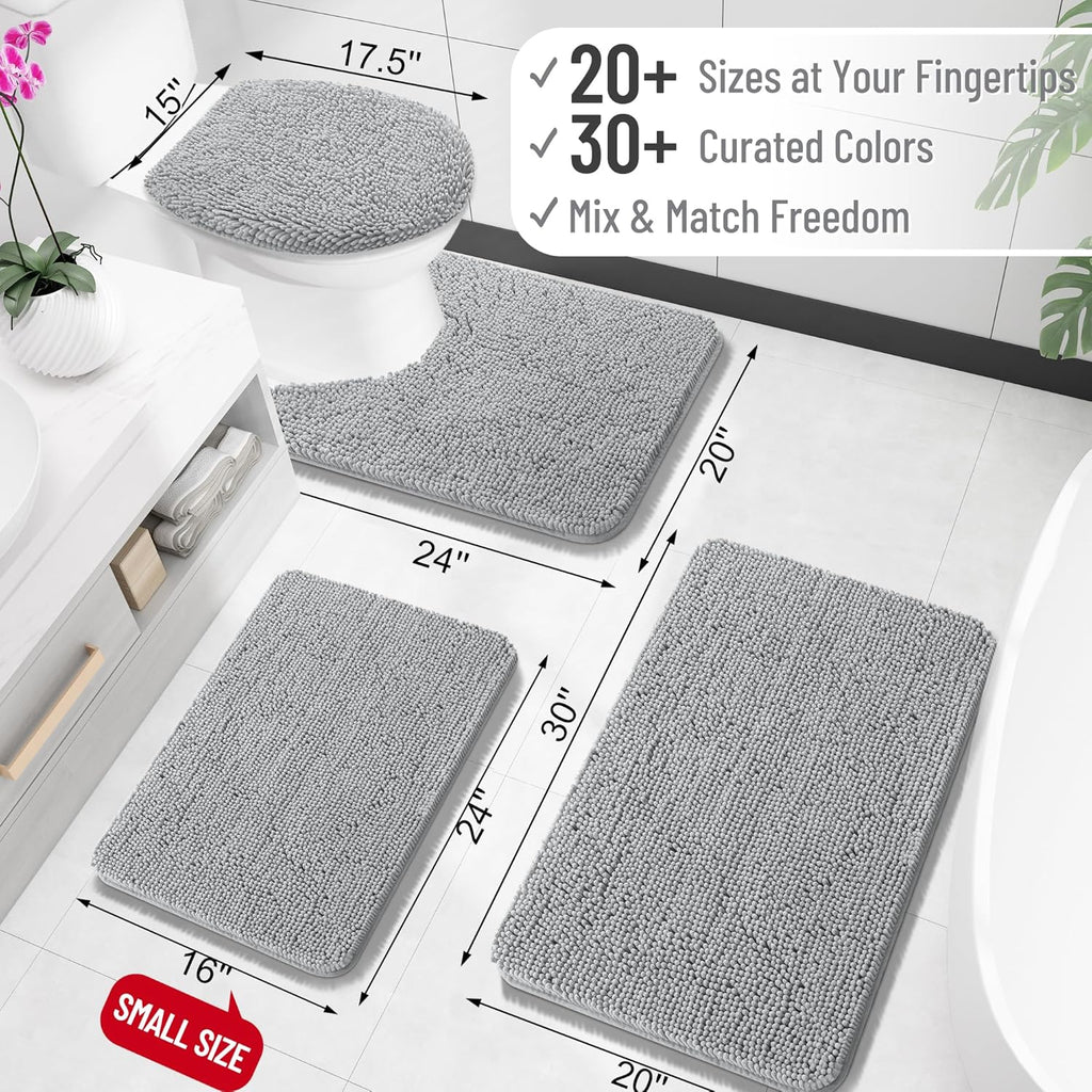 OLANLY Bath Rugs - Extra Soft Chenille with Rubber Backing | Quick Dry, Machine Washable, 30x20, Light Grey