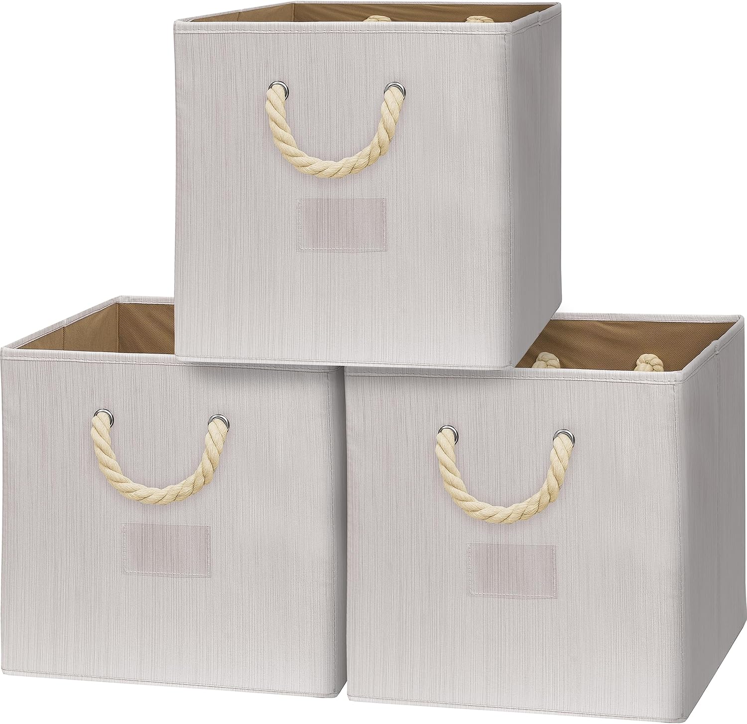 Simple Houseware 13-Inch Cube Storage Bins - Braided Handles, 3-Pack in Ivory