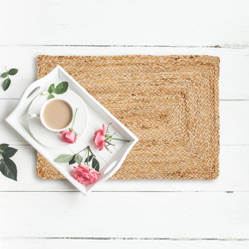 Ramanta Home Jute Braided Placemats Set of 4 13x19 Inches - Natural, Reversible Easter BasketDecor Dinning Table Placemat for Spring, Birthday, Wedding, Dinner Party | Boho Rattan Mats for Picnic
