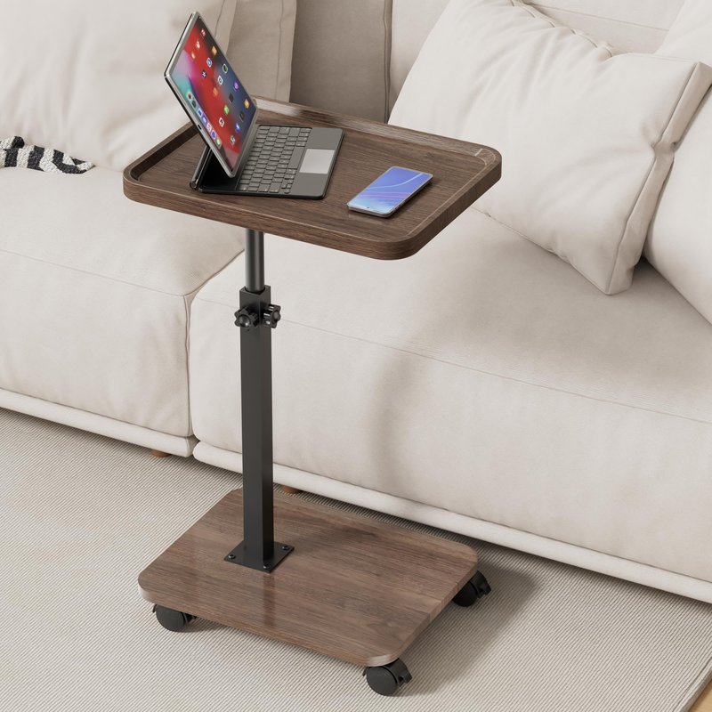 ZUJJAFY Tv Tray Table, Adjustable Height C Shaped End Side Table for Couch Chair Bed or Small Spaces, Swivel Sofa Armresrt Tables for Drinks Dinner Snack, with Wheels, Couch Tables that Slide Under