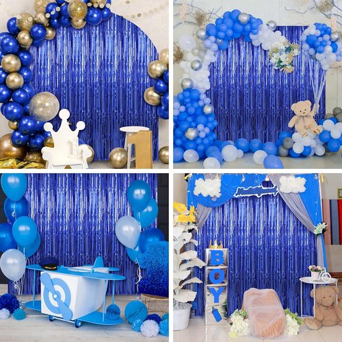 Crosize Dark Blue Foil Fringe Backdrop Curtain - 3 Pack 3.3 x 9.9 ft | Perfect for Parties & Celebrations