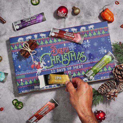Man Crates 12 Days of Jerky Advent Calendar 2025 - Festive Beef Jerky Bites with Ugly Christmas Sweater Design