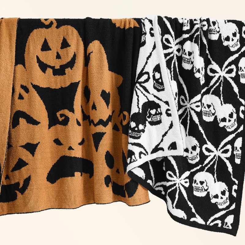 WDCOZY Halloween Throw Blanket Reversible Super Soft Knitted Blankets for Couch Bed Sofa Microfiber Warm Cozy Comfy Lightweight Fall Comfort Fluffy Fuzzy Knit Blanket Cute 50x60 Inches Pumpkin