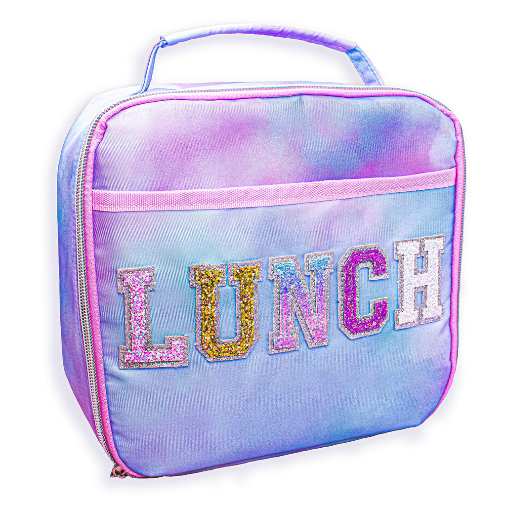 FROG SAC Kids Lunch Bag for Girls, Reusable Insulated Preppy Tie Dye Glitter Varsity Letter Patch Lunch Box for Kids, Cute Soft Back to School Tween Lunchbox, Christmas Girl Stocking Stuffers
