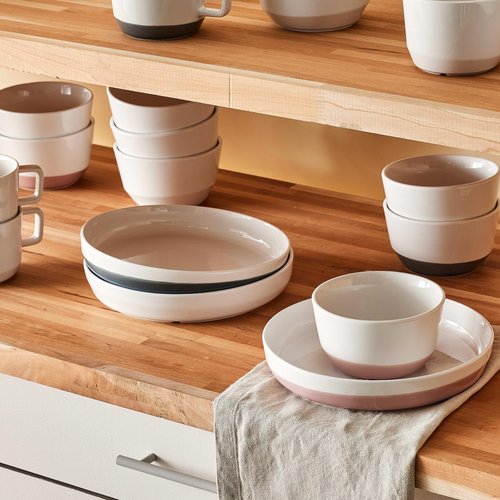 Libbey Austin Himalayan Pink Porcelain Dinner Plates, Coupe Style Pink Dinner Plates Set of 4, Stackable Ceramic Plates Set for Holidays, Daily Use