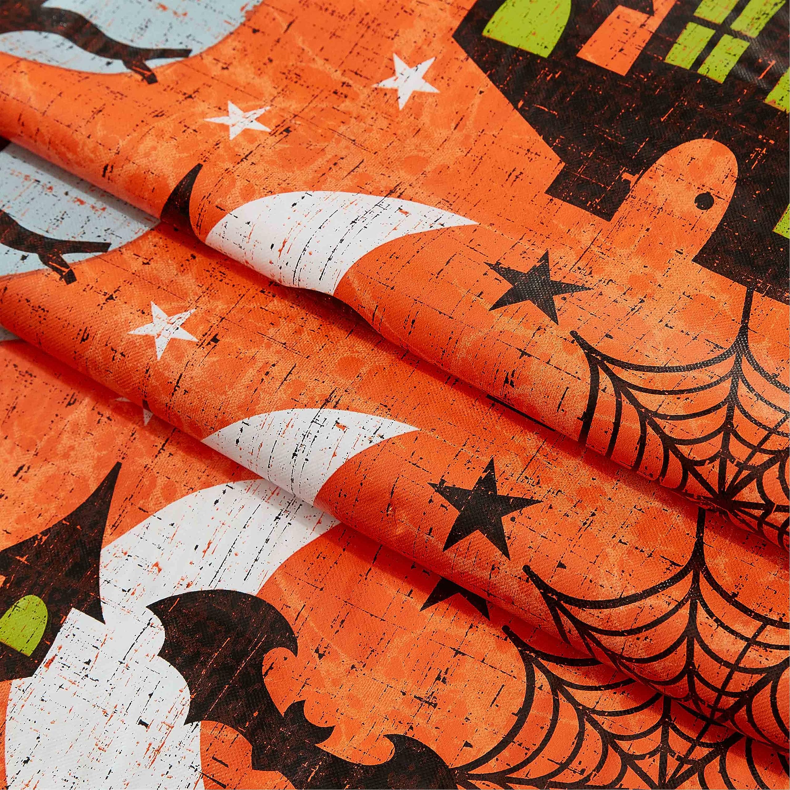 Newbridge Halloween Scream 70 Inch Round Vinyl Tablecloth with Flannel Backing, Haunted House Ghost and Bat Design, Easy Care Wipe Clean Halloween Table Cover