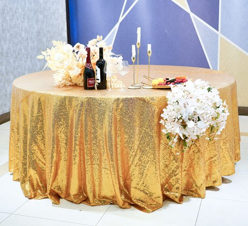 WISPET Gold Sequin Round Tablecloth 120'' - Dazzling Decorations for Weddings, Parties, Baby & Bridal Showers