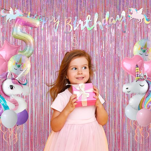 Melsan Pink Tinsel Curtains - 3.2 ft x 8.2 ft Sparkling Metallic Backdrop for Princess Birthday Party | 2 Pack