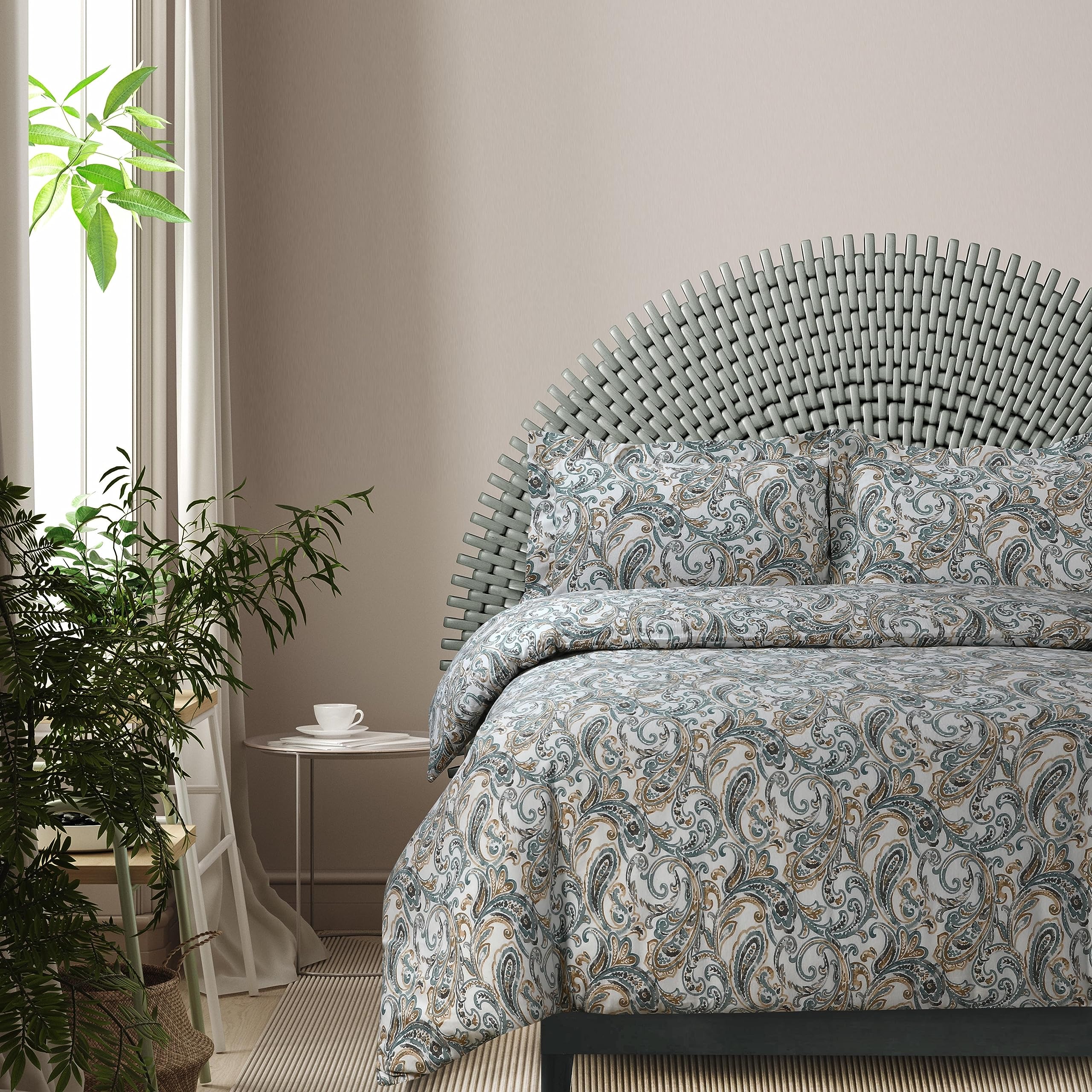 Tribeca Living Camilla Paisley 170-GSM Flannel Oversized Duvet Set King Green