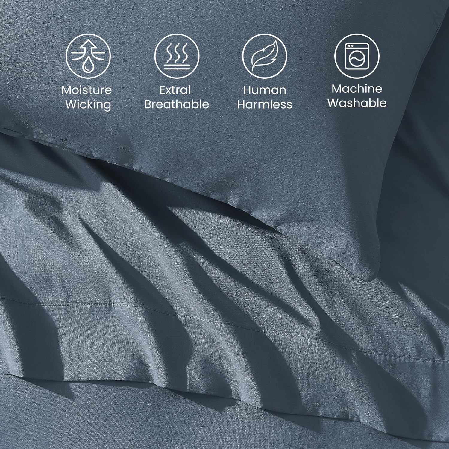 Sleep Zone Queen Sheet Set - Soft, Breathable & Cooling 4-Piece Bed Sheets | Deep Pocket 16" (Flint Blue)