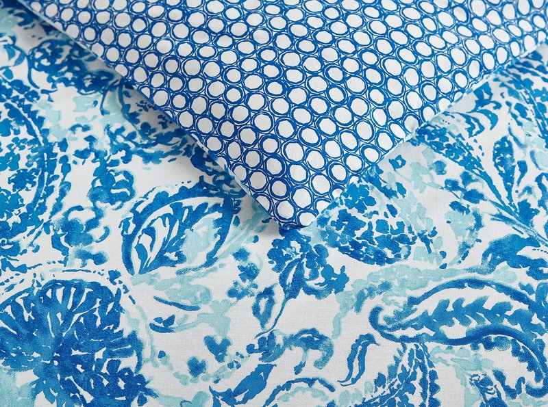 Poppy & Fritz - King Comforter Set, Reversible Cotton Bedding with Matching Shams, Medium Weight for All Seasons (Brooke Blue, King)