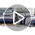Navy Blue and Red Striped 3-Piece Queen Cotton Reversible Quilt Bedding Set