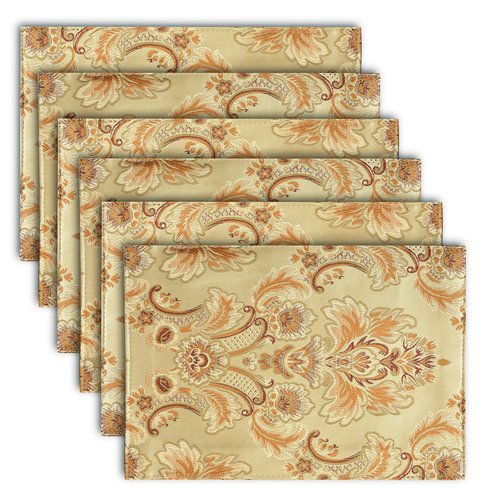 NYSMXF Luxury Dinner Table Runner and Placemats Set of 6, Gold Farmhouse Boho Fabric Cloth Place Mats, Perfect for Dining Room Decor, Washable Indoor Decoration((Gold, 6 Piece 13×18 Placements)