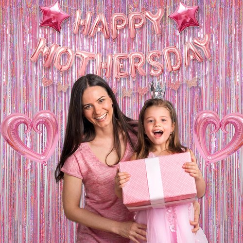 Melsan Pink Tinsel Curtains - 3.2 ft x 8.2 ft Sparkling Metallic Backdrop for Princess Birthday Party | 2 Pack