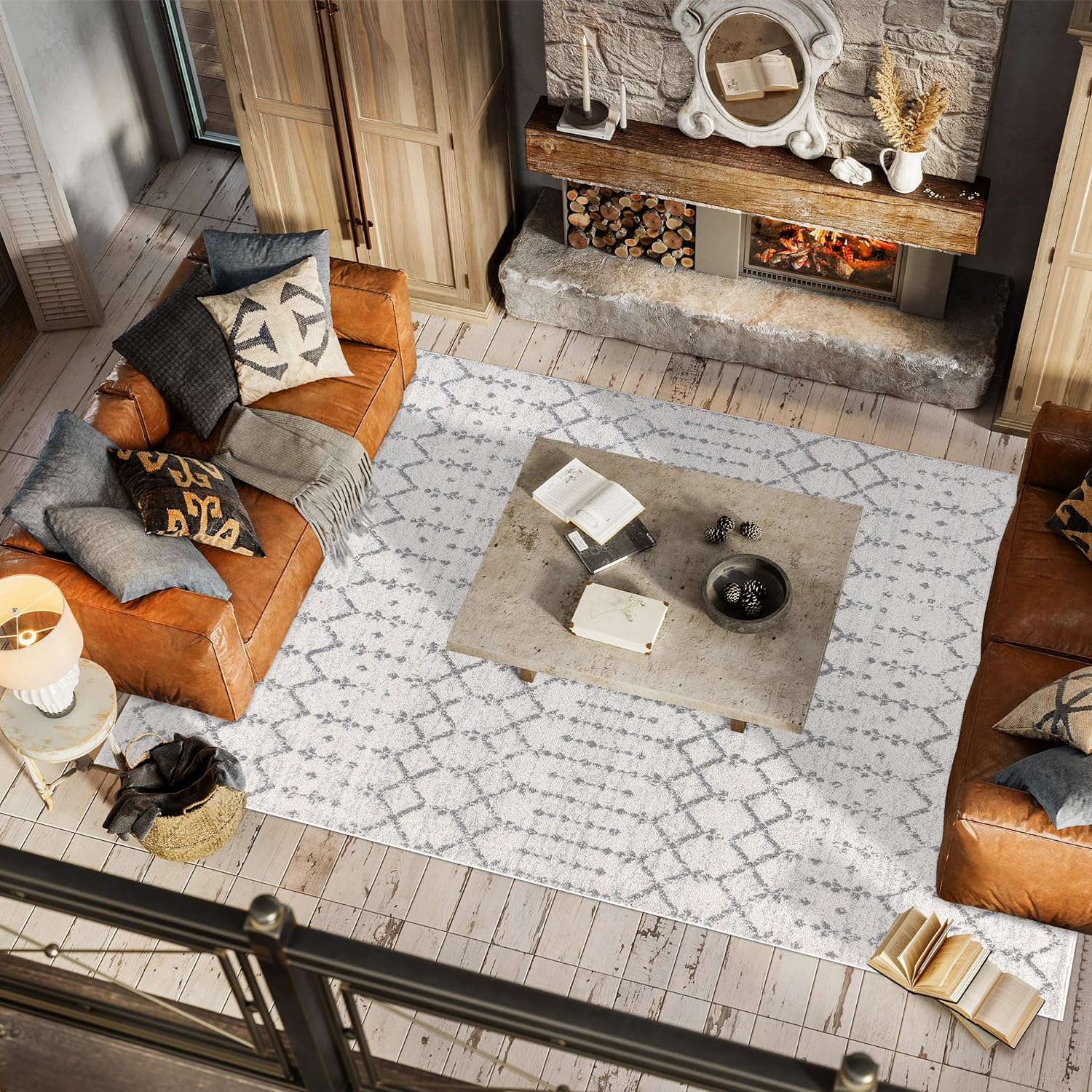**JONATHAN Y Boho Vintage Diamond Area Rug - Cream/Gray 8x10 ft | Easy-Clean, Pet-Friendly Design for Any Room**