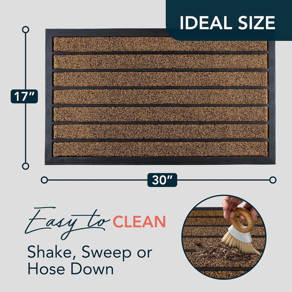 Ubdyo Extra Durable Door Mat - Non-Slip Dirt Trapping Welcome Mat - Low Profile Design (30" x 17", Bright Brown)