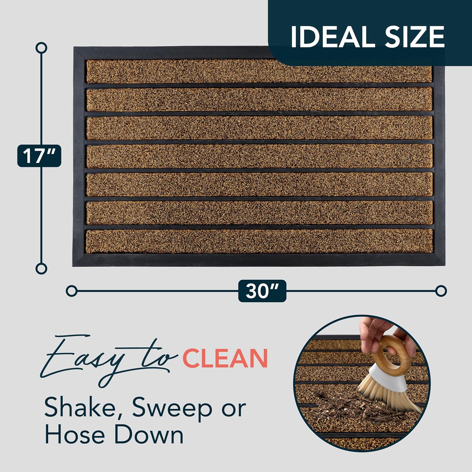 Ubdyo Extra Durable Door Mat - Non-Slip Dirt Trapping Welcome Mat - Low Profile Design (30" x 17", Bright Brown)