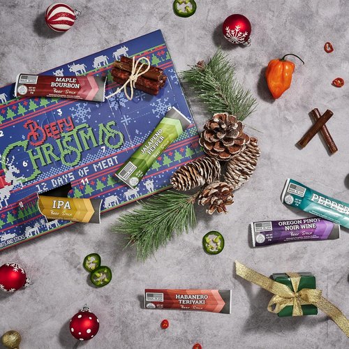 Man Crates 12 Days of Jerky Advent Calendar 2025 - Festive Beef Jerky Bites with Ugly Christmas Sweater Design