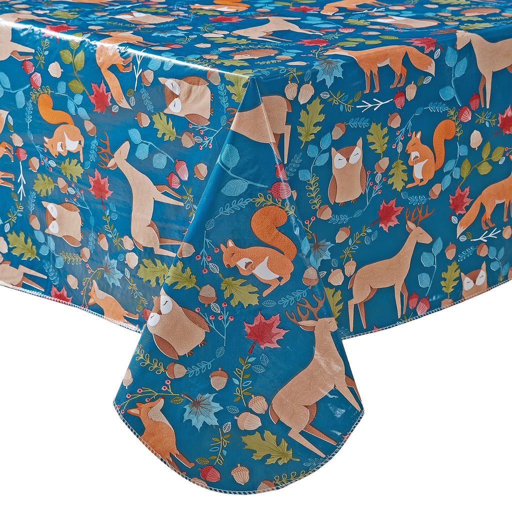 Newbridge Christmas Woodland Critters 60 x 102 Inch Rectangle Vinyl Tablecloth with Flannel Backing, Squirrels Deer and Owl Winter Wreath Easy Care Holiday Table Cover for Christmas Parties