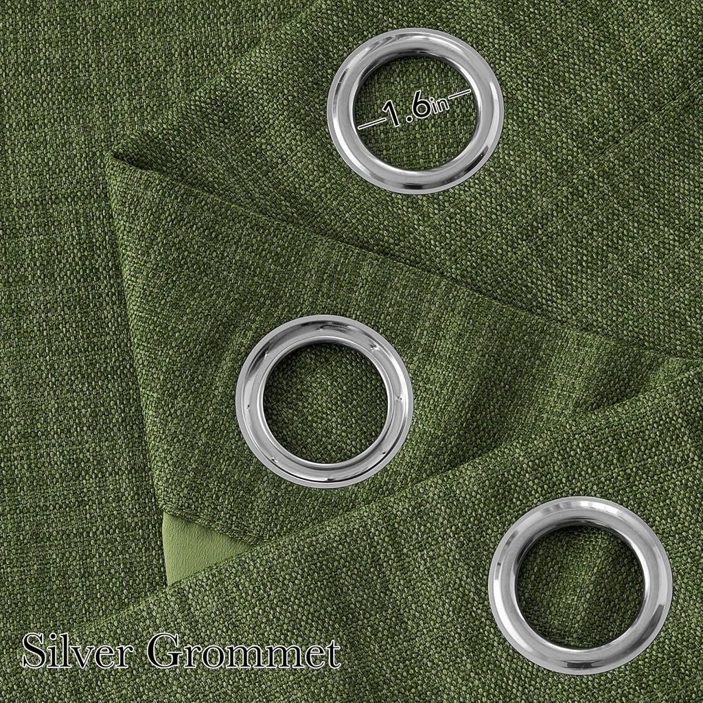 NICETOWN Faux Linen Blackout Curtains - Forest Green, 63-Inch Length, Modern Farmhouse Style, 2 Panels