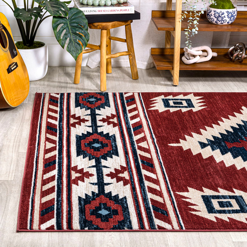 JONATHAN Y Medallion Southwestern Indoor Area Rug 5X8 Red/Navy/Cream, Serape for Living Room, Bedroom, Kitchen, Office, Easy-Cleaning, High Traffic, Pet-Friendly, Non-Shedding SWC100A-5