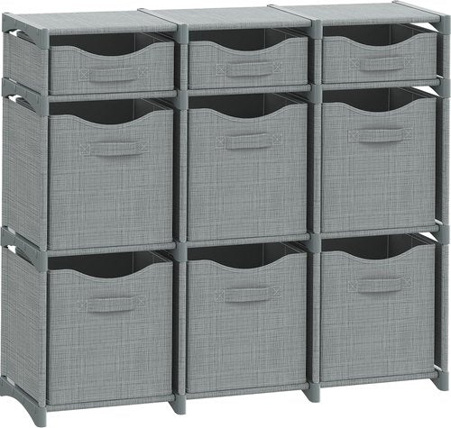 Cube Storage Organizer - 9 Storage Bins Included for Closet, Toy & Clothes Organization | Grey