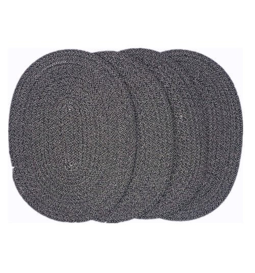 4 Sets of 15 Inches Oval Woven Cotton Placemats, Thick Heat Insulation Mats, Household Table Mats, Coasters, Bowl Mats, Placemats. (15 inches, 4 Sets, Dark Gray Flower)