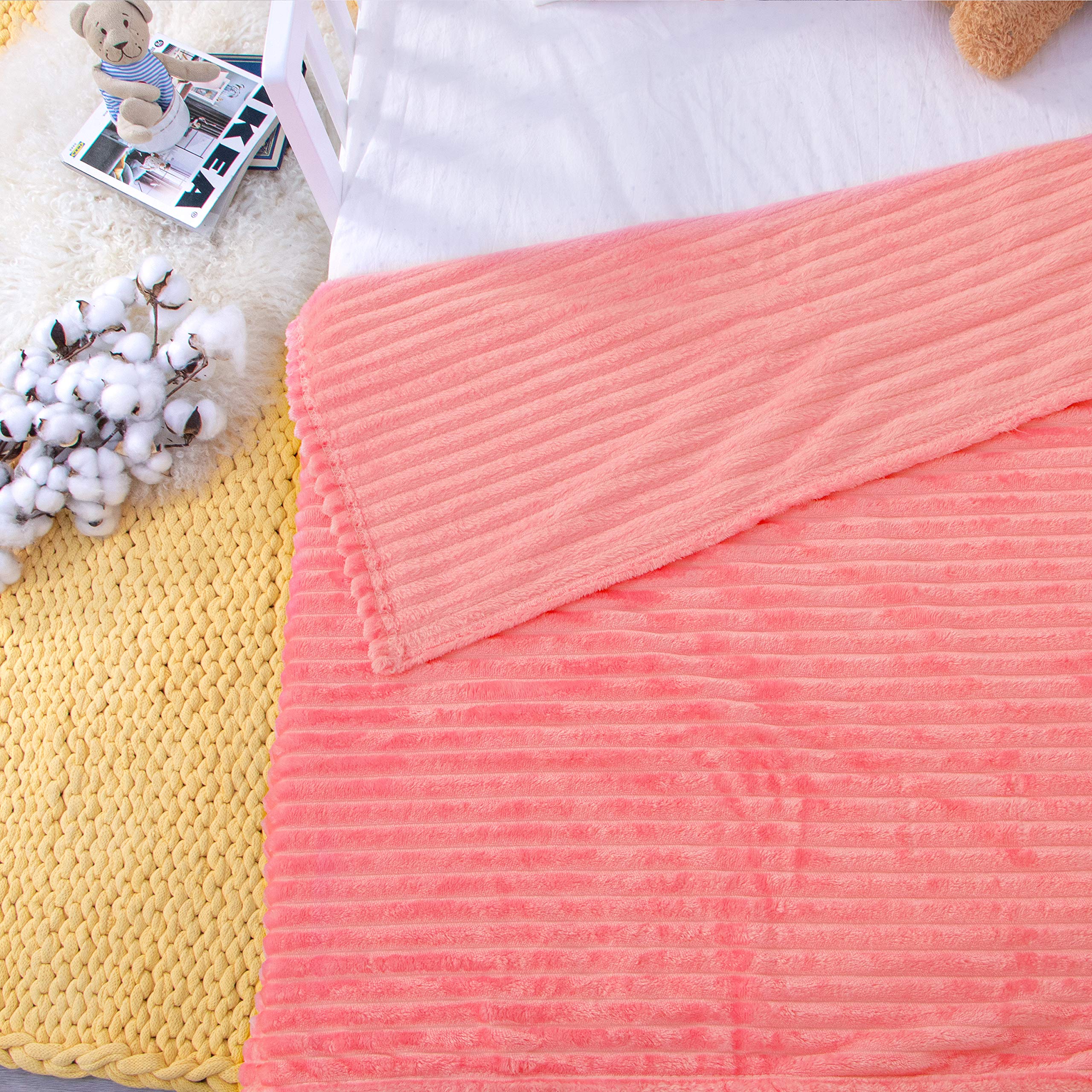NTBAY Flannel Fuzzy Toddler Blanket, Fluffy Warm and Lightweight Reversible Stripes Design Baby Plush Blanket, 30x40 Inches, Pink