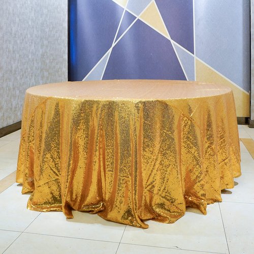 WISPET Gold Sequin Round Tablecloth 120'' - Dazzling Decorations for Weddings, Parties, Baby & Bridal Showers